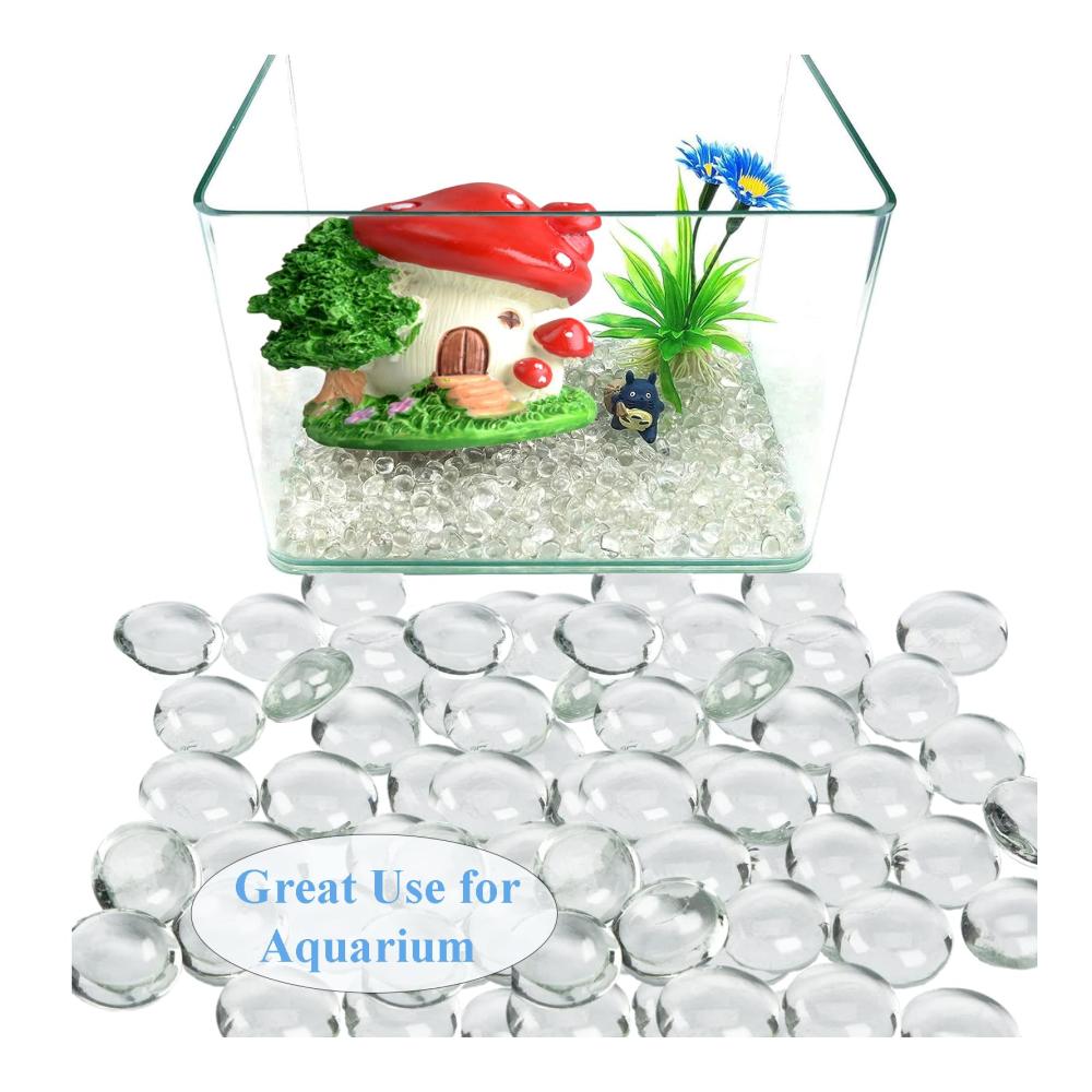 Granulate Transparente Glasgranulate 1 KG | Klar Glas Kieselsteine für Hochzeiten Partys & Aquarium Deko | Flache Murmeln (Größe 17-19 cm