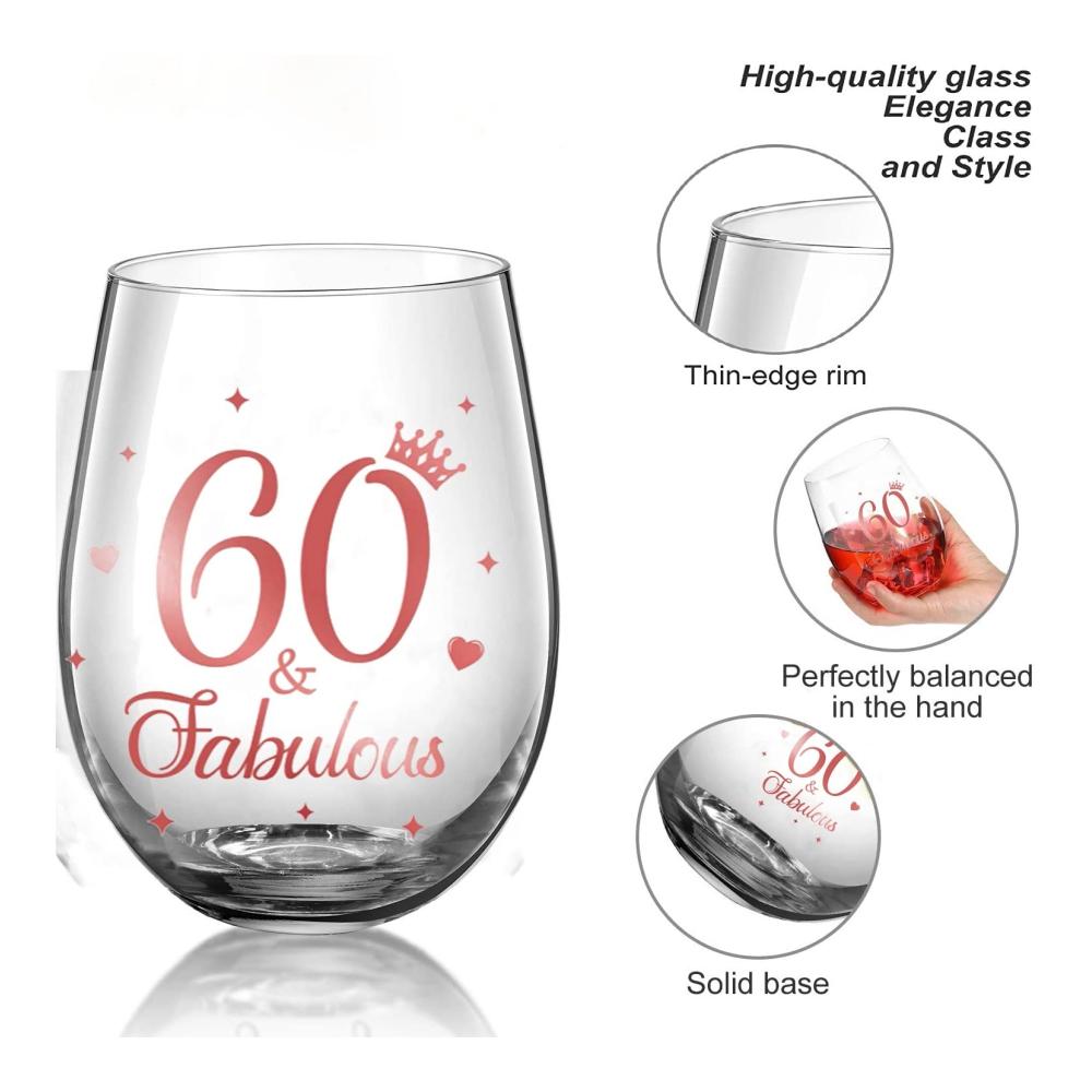Rotweingläser 60. Geburtstag Geschenk für Männer und Frauen Weingläser Hochzeitstag Dekorationsgeschenk 17 Unzen Stiellos 60 und Fabulous Geburtstagsparty Weinglas für Jubiläum Weingläser mit Gravur