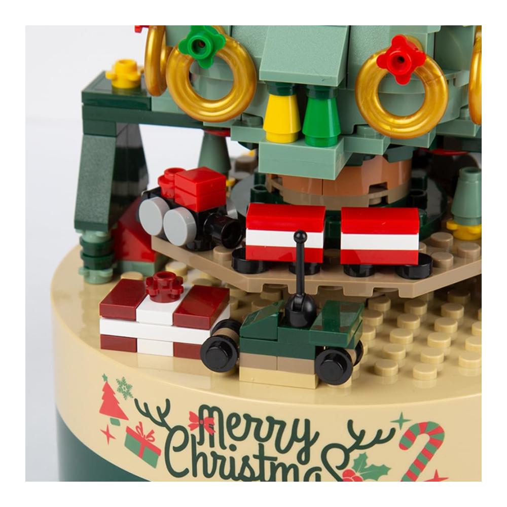 360pcs Bausteine Weihnachtsbaum Spieluhr DIY Modell mit LED Licht - Rotierende Weihnachtsdekoration für Kinder - Bastelset für kreative Weihn