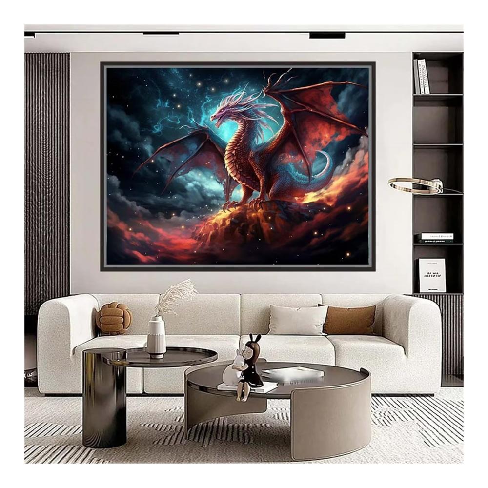 Brillantes DIY 5D Diamond Painting Set - Vorbedruckte Bilder von Sternenhimmel & Drache - Diamant Kunst für Erwachsene und Kinder - Wanddeko mal anders! Inklusive Strass & Stickerei Zubehör - 50x70cm - H-12458