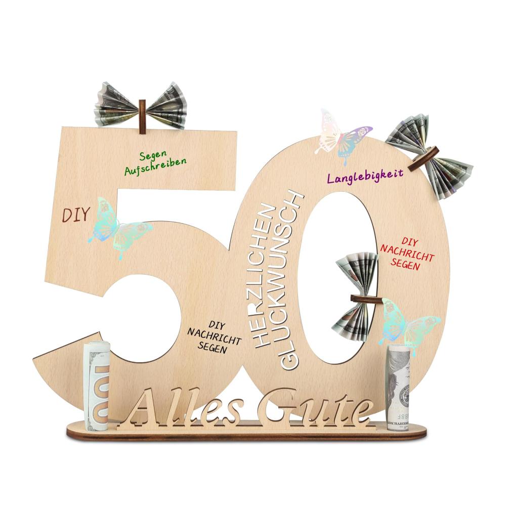 Holzschild Gästebuch 50. Geburtstag für Frauen & Männer - Personalisiertes Holz Gästebuch 2023 Jubiläum - Rustikales Gästebuch mit Kerzenhalter für Hochzeit Geburtstag