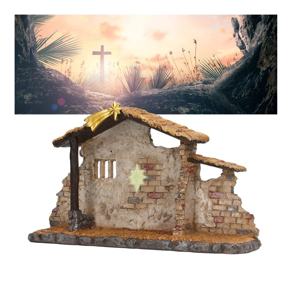 Weihnachts-Krippenstatuen – Fein detaillierte Krippenhütte für Desktop – Lebendige Weihnachtsdekoration aus Kunstharz – Perfekte Tischkrippen-Geschen