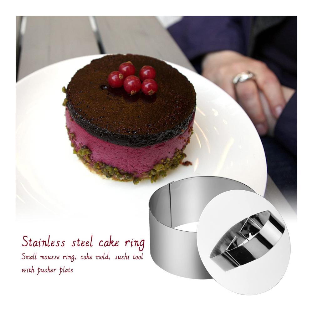 Premium Edelstahl Kuchenringe & -rahmen Set - 4 Dessertringe mit Lebensmittelpressen - Kochringe für perfekte Kreationen - Inklusive Rezeptbuch
