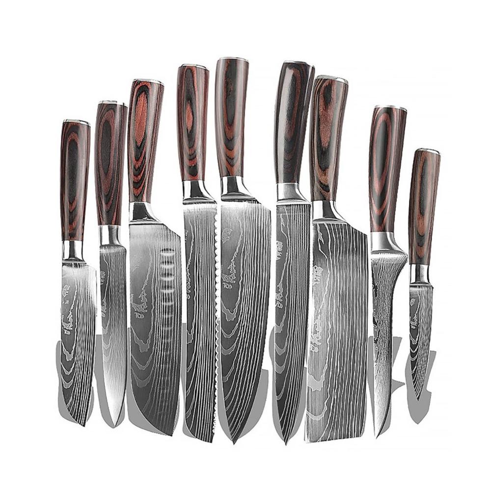 Premium Küchenmesserset aus 9 hochwertigen Edelstahlmessern - inklusive Santoku Nakiri Chefmesser und mehr für müheloses Schneiden und Zubereiten - stilvoll und funktional (Farbe 9-teilig