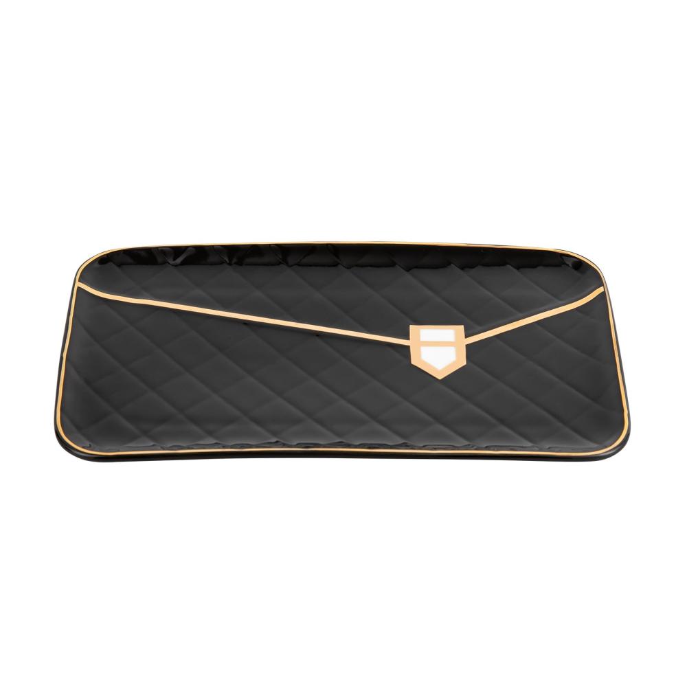 Luxus Cappuccino Tassen Untertassen Set mit Löffel - 310ml Handtasche Design Porzellan & Keramik für Kaffee & Tee Schwarz & Gold