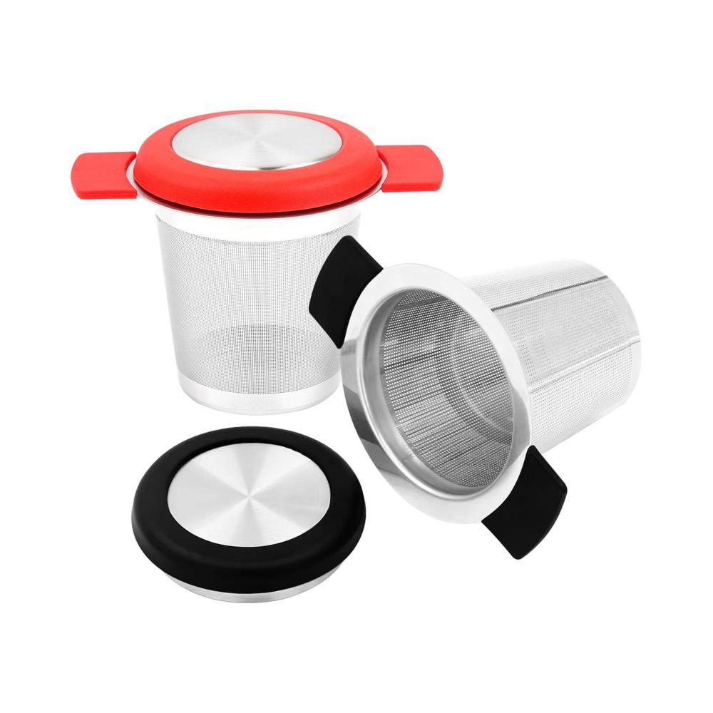 Premium Teefilter Set aus Edelstahl mit Deckel & Griffe - 2 Stück Feinmaschige Teesiebe für Loser Tee - Langlebige Teebeutel Alternative