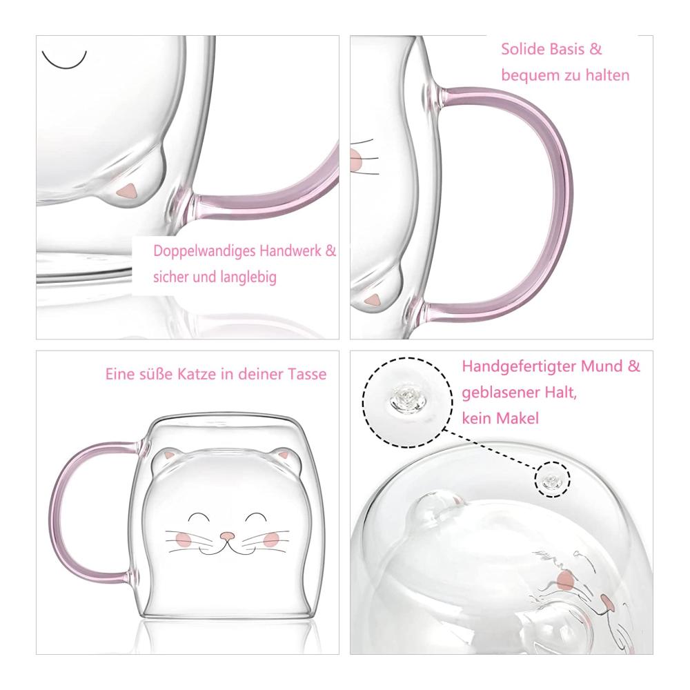 Exquisite Doppelwandige Kaffee- & Teegläser Set – Stilvolle Thermogläser mit Henkel & Untersetzer für Genussmomente – Perfekte Geschenkidee für Frauen & Kinder zu Geburtstag Weihnachten & Valentinstag