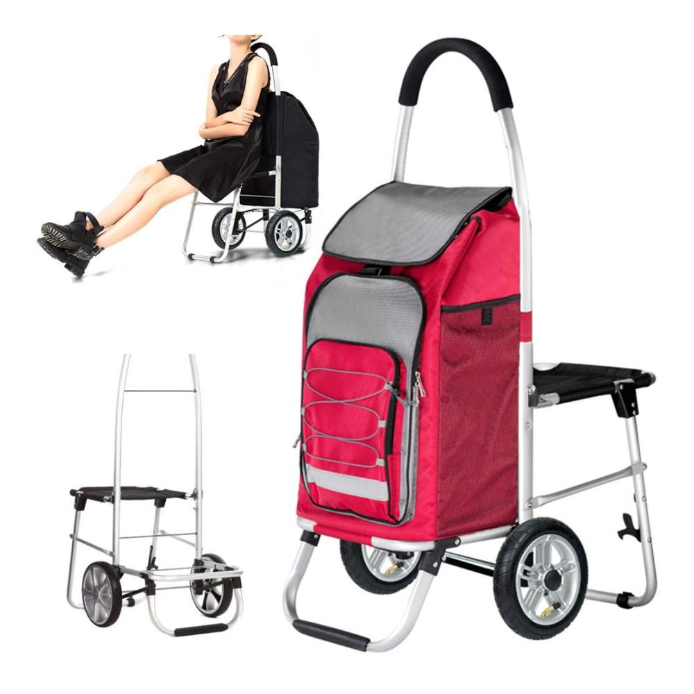 Einkaufstrolley Deluxe - 55 L Aluminiumrahmen wasserdichtes Oxford-Gewebe klappbarer Sitz abnehmbare Tasche - Perfekt für Reisen & Shopping stilvolles Pink Design