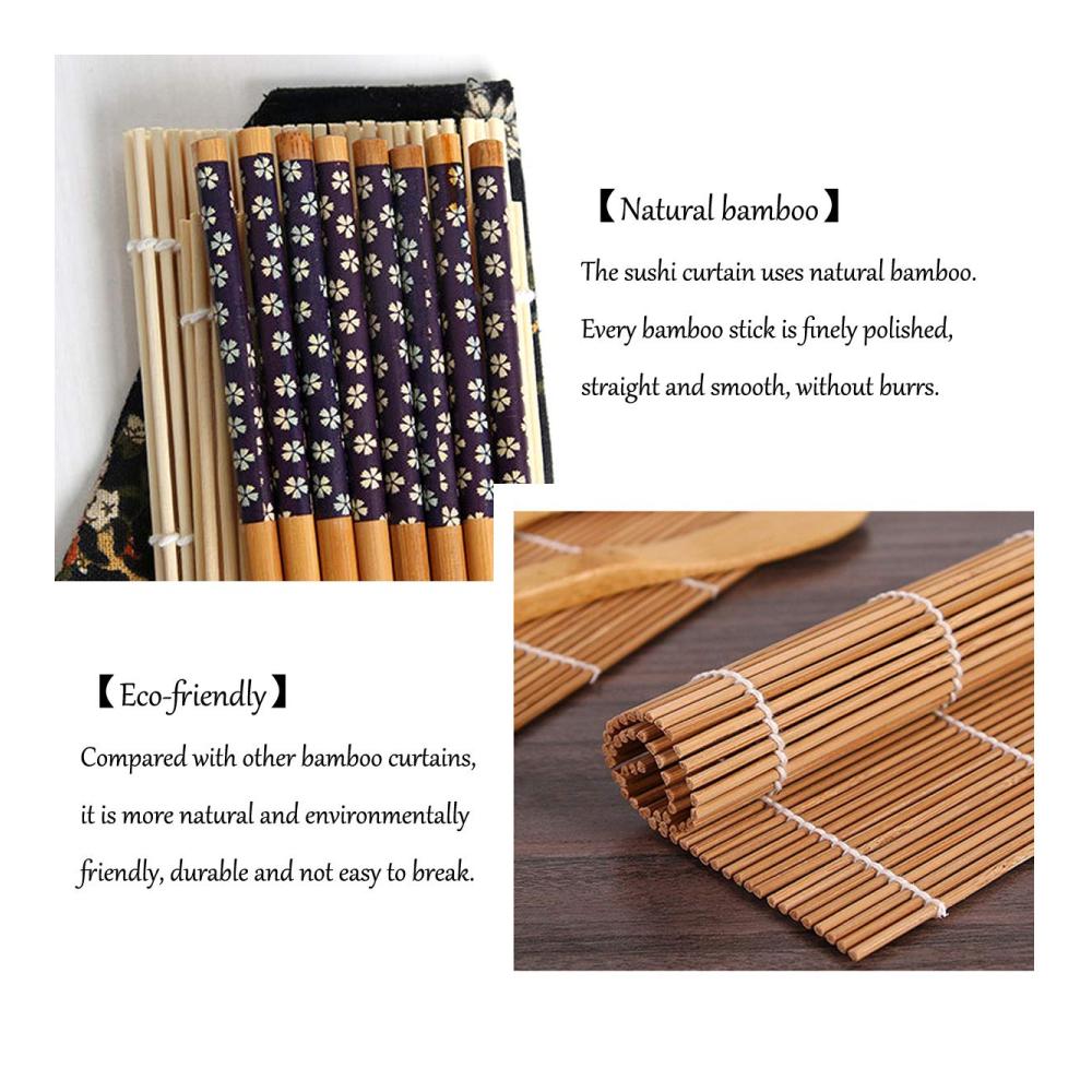 Sushiteller Deluxe Set - 13-teiliges Kit mit Bambus Sushi Matte Karbonisierter Rollmatte Vorhang Maker für Anfänger 2 Rollmatten 10 Paar Essstäbchen Reisstreuer Paddel - Alles was Sie für perfektes hausgemachtes Sushi benötigen