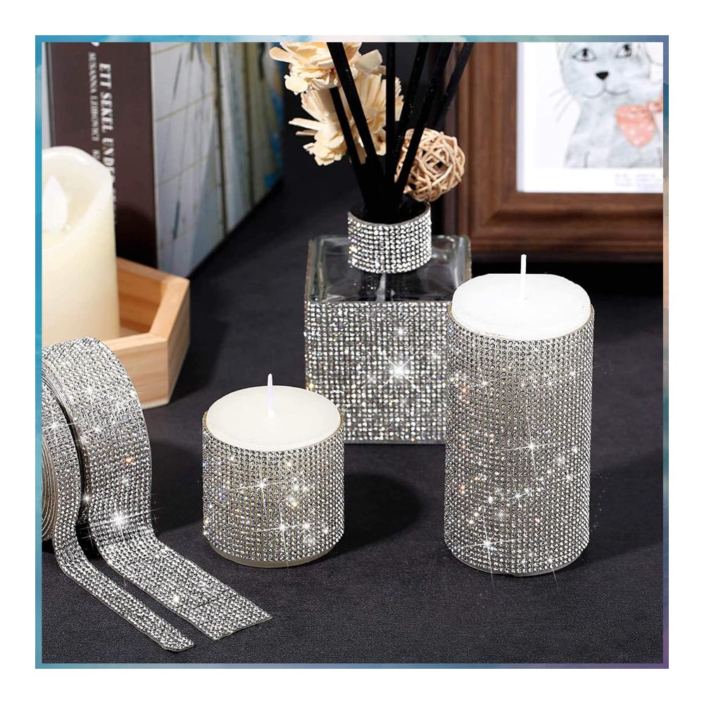 Bänder - Strasssteine Selbstklebend Kristall Diamant Band 4 Rollen - Glitzersteine Silber Strassband für DIY Deko - Perfekt für Kunsthandwerk Auto Telefon Hochzeit & Geburtstag