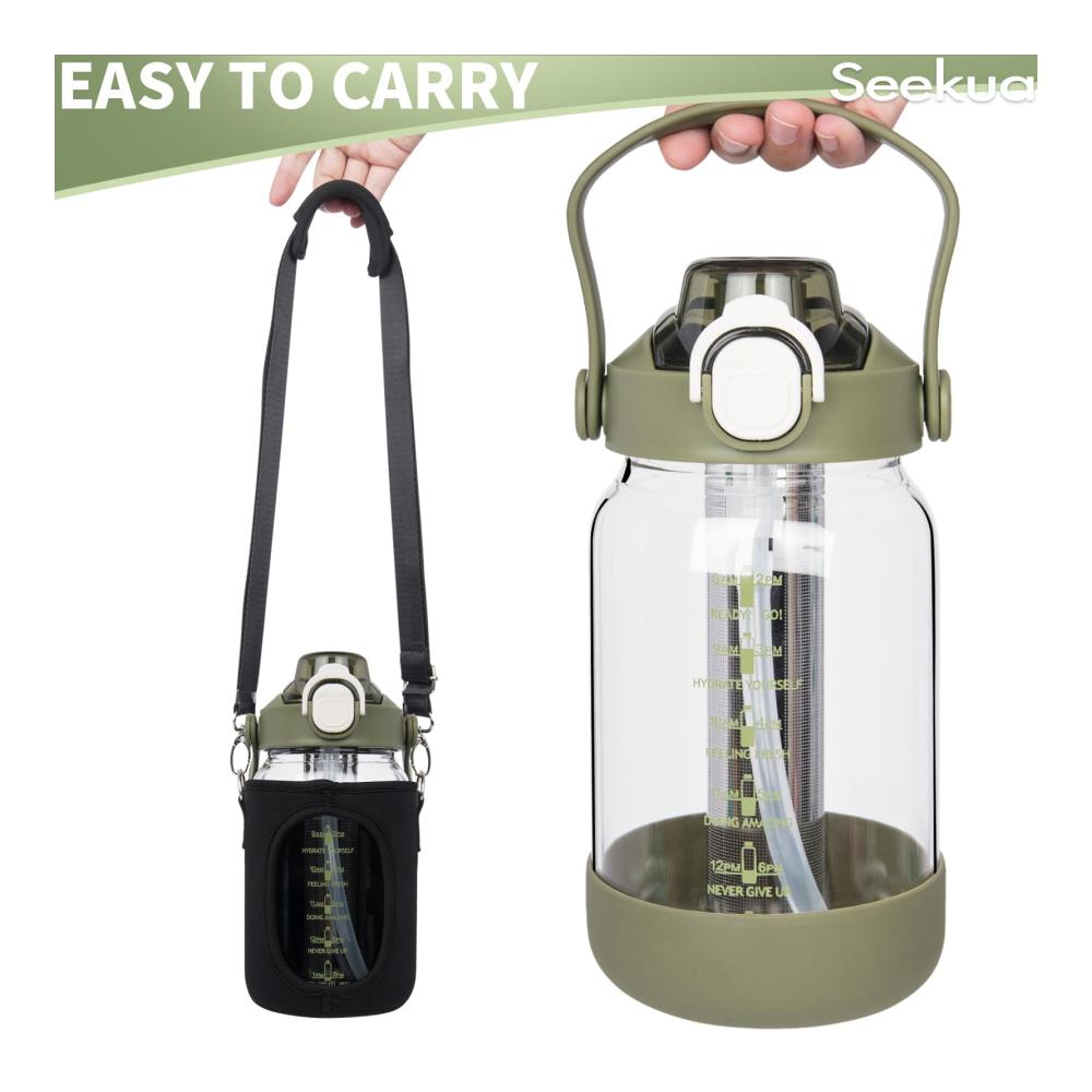 Seekua 1l Glas-Trinkflasche mit Strohhalm & Filter | Wasserflasche für kaltgebrühten Kaffee Eistee & mehr | Wassersprudler -filter & -kartuschen inklusive | Nachhaltige 1 Liter Flasche