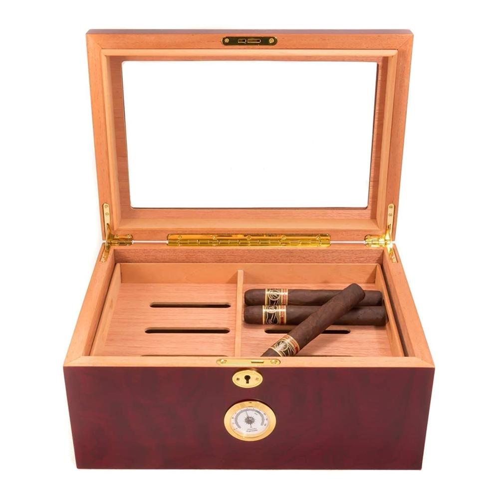 Exklusiver Mahagoni Desktop Humidor für 100 Zigarren – Doppelte Schicht mit Schloss – Ideales Zigarrenetui und Aufbewahrungskiste