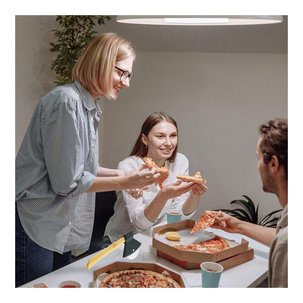 Premium Pizzaschneider Set | Pizzamesser und -roller | Präziser manueller Pizzaschneider aus Edelstahl mit Holzgriff | Ideal für Pizza Gebäck und Teig | Ergonomisches Design für m