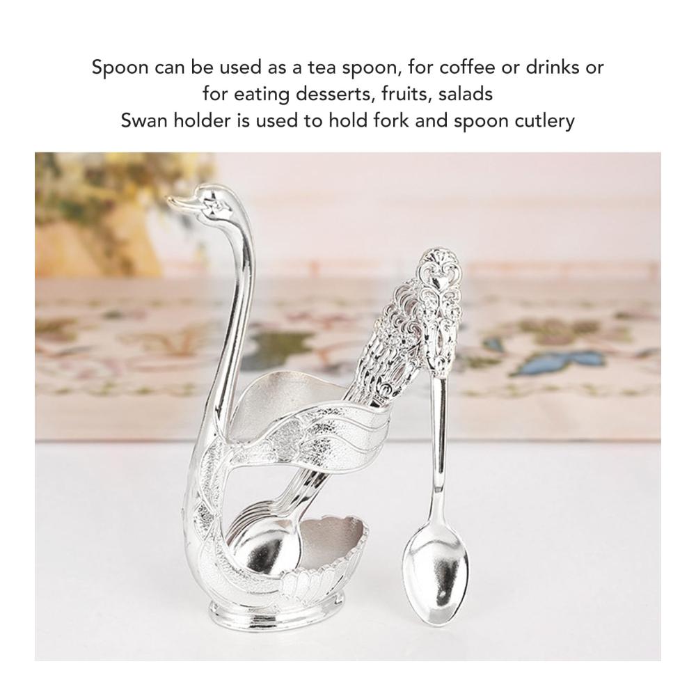 Entdecken Sie Eleganz mit unserem exklusiven 6-teiligen Mischpaletten-Set Swan-Ständer Kaffeelöffel Zuckertablett Organizer-Halter und Dessert-Teelöffel. Perfektes Tisch-Display für stilvolles Ambiente
