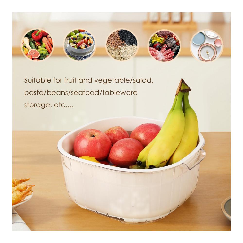 Premium 2-in-1 Siebsets (3er Pack) - Große 8 2 Quart Siebe und Seiher für Küche - BPA-frei doppellagig ideal für Obst Gemüse Nudeln Salat und Beeren - Leicht zu reinigen (weiß