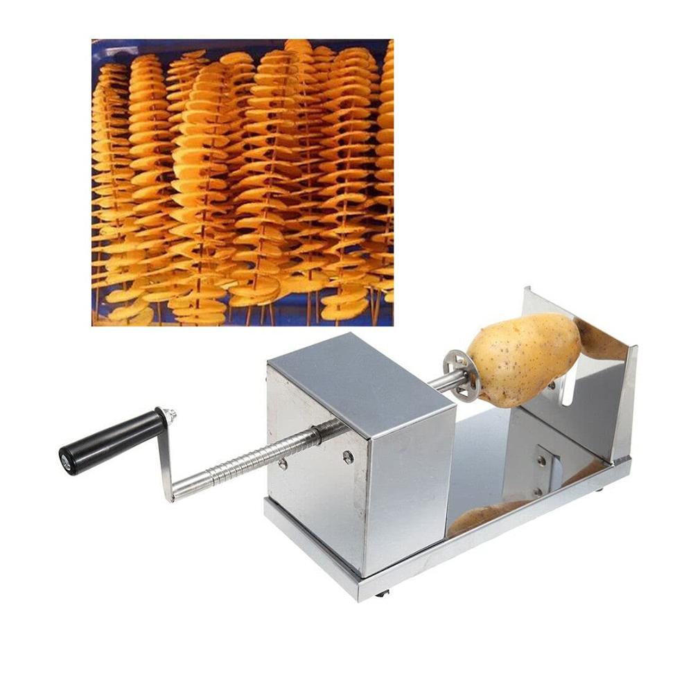 Spiralschneider Edelstahl - Perfekt für Kartoffeln Obst & Gemüse - Manueller Kartoffelschneider mit Kurbel und rutschfesten Gummifüßen - Ideales Küchenhelfer & Kochzubehör für Tornado Chips und mehr