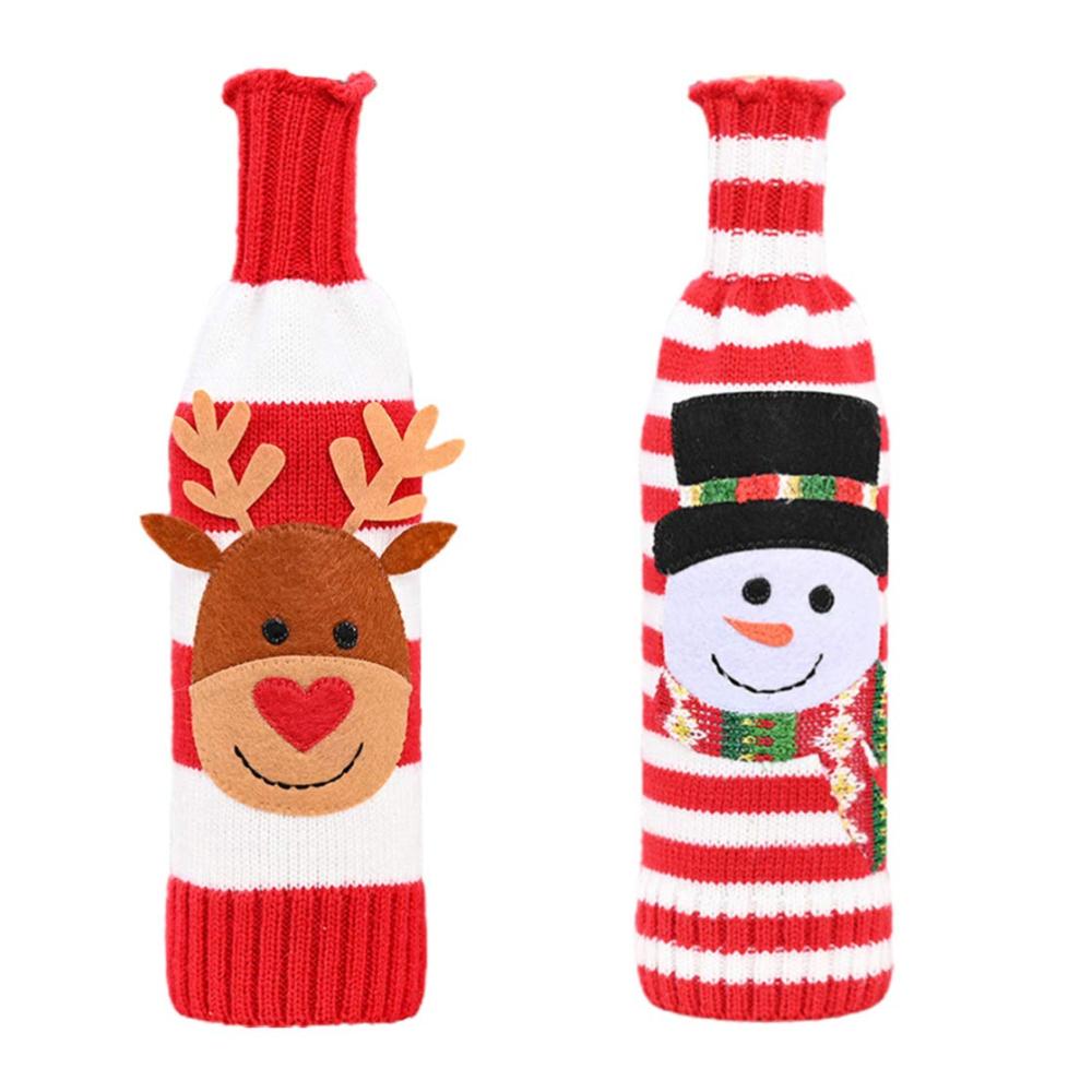 2er Pack Weihnachts Weinflaschen Pullover – Niedliche Strickärmel für Flaschenkörbe & -träger – Schneemann und Rentier Flaschenkleider – Perfekte Weihnachtsdeko