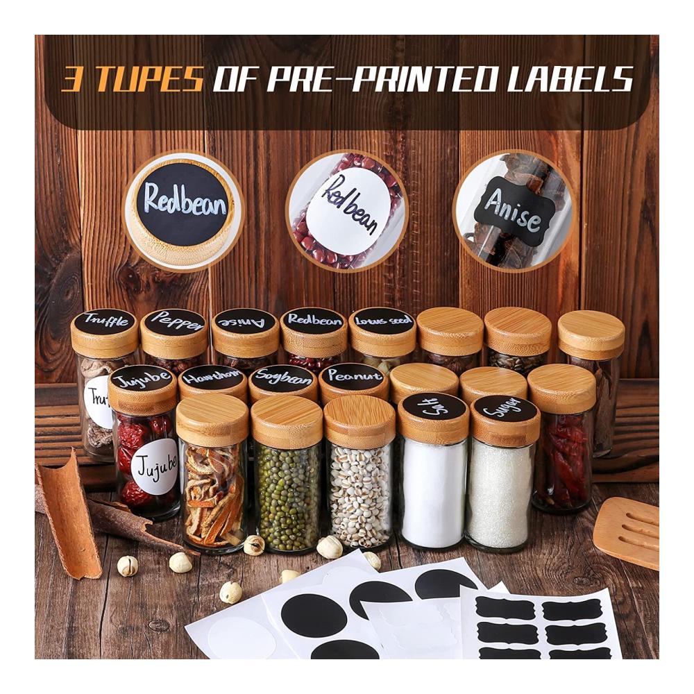 Entdecken Sie die Magie der Gewürze mit Rocneuna 24 runde Gewürzgläser aus umweltfreundlichem Glas (120 ml) mit Bambusdeckeln. Praktischer Streueinsatz Trichter und Kreidestift Etiket für mühelose Organisation. Verleihen Sie Ihrer Küche den perfekten Hauch von Geschmack und Stil