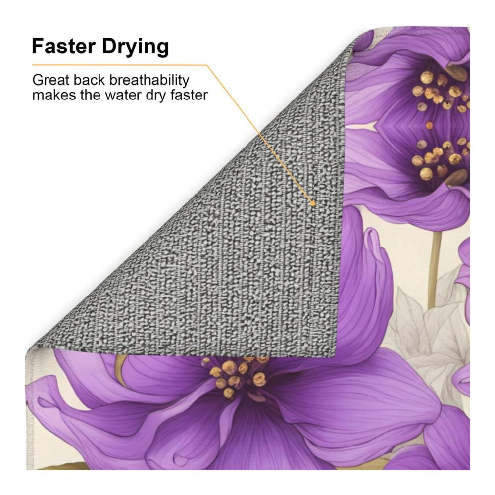 Lila Blumen Bild Küche Arbeitsplatte Matte Saugfähig wasserabsorbierend hängend 457 x 406 cm - Ideale Matten zum Geschirrtrocknen