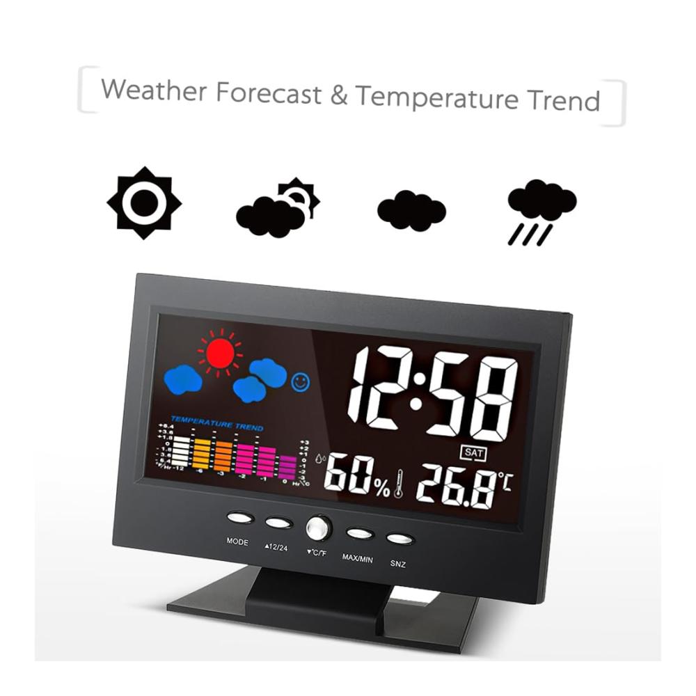 Entdecken Sie das Wetter mit Präzision Multifunktionale Wetterstation mit Farb-LCD Uhr Thermometer und Hygrometer - Immer informiert bleiben über Temperatur und Feuchtigkeit