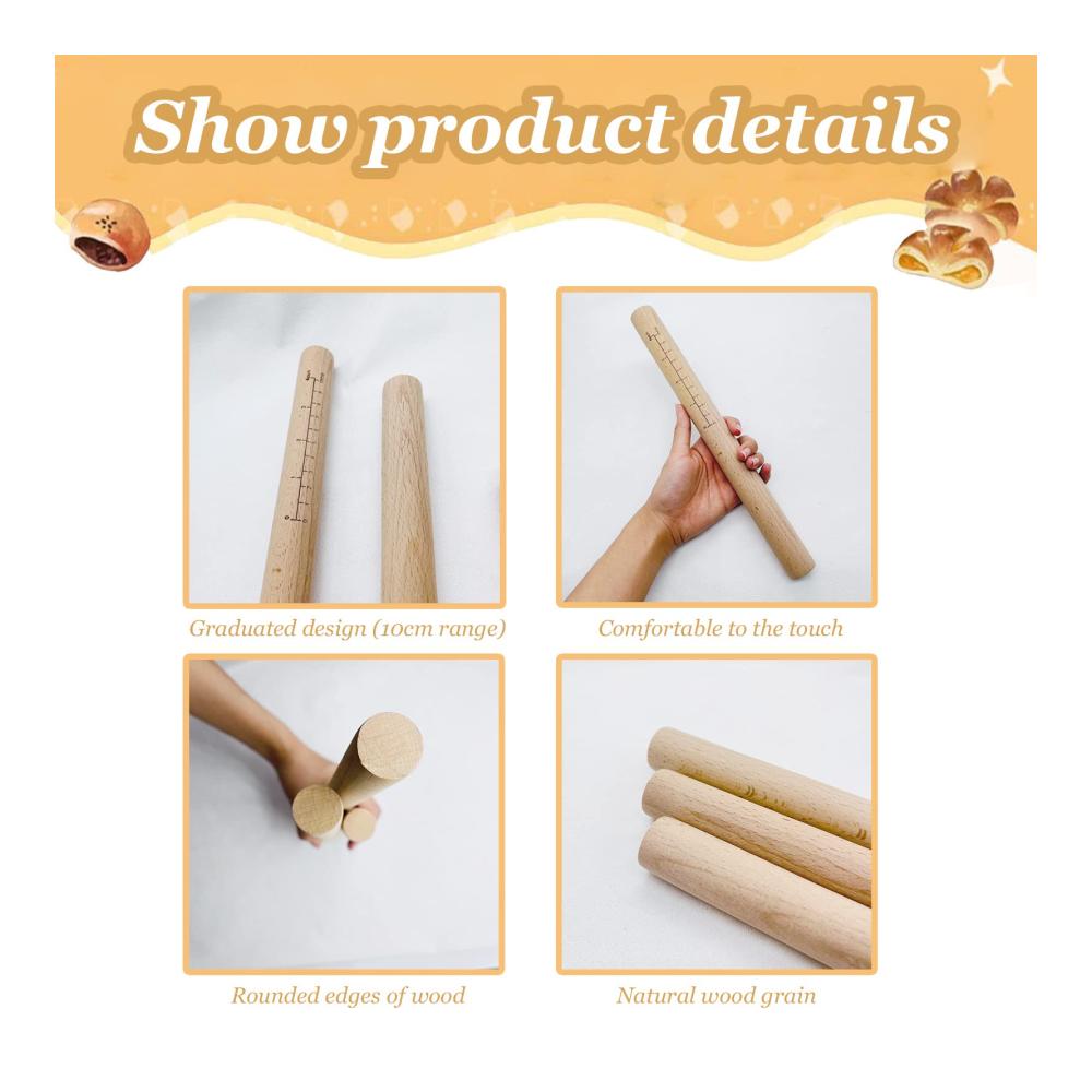 Teigroller Set 3 hochwertige Nudelhölzer aus Buchenholz – Massivholz Teigroller mit Scale Design für perfekte Pasta Fondant Gebäck Kekse Pizza. Ideales Zubehör für müheloses Teigausrollen. (30cm 25cm 16cm