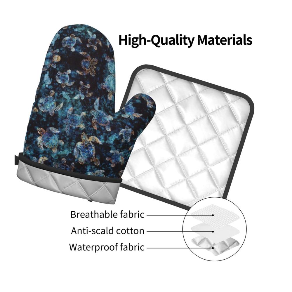 Ofenhandschuhe und Topflappen Meeresschildkröte hitzebeständig zum Grillen Kochen Mikrowelle leicht zu reinigen 2 Stück – Schützen Sie Ihre Hände mit Stil beim Kochen! Ideal für Grillabende und Küchenar
