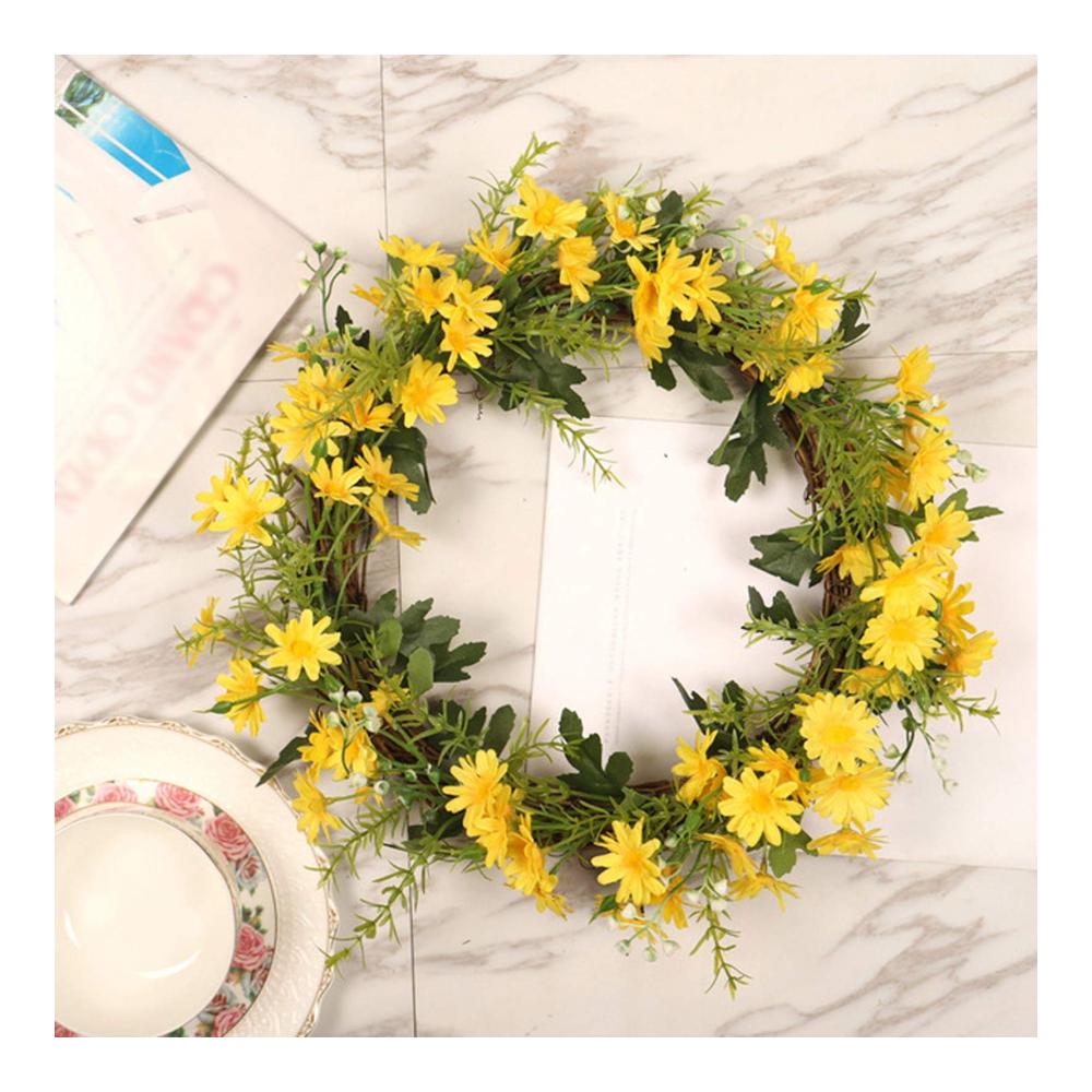 Blühender Gänseblümchenkranz aus Seidenblumen und Grün für Frühling und Sommer – Perfekte Bauernhaus-Dekoration für Fenster und Wände (Gelb 35cm