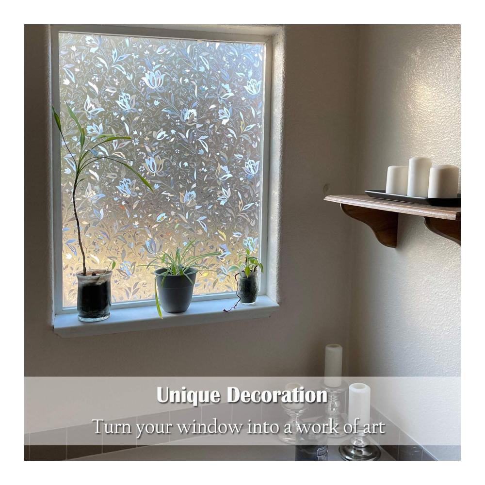 Erweiterte 3D-Fensterfolie ohne Klebstoff | Blumendesign für Privatsphäre und Schutz | Ideal für Zuhause Küche Büro | Dekorfolie 44
