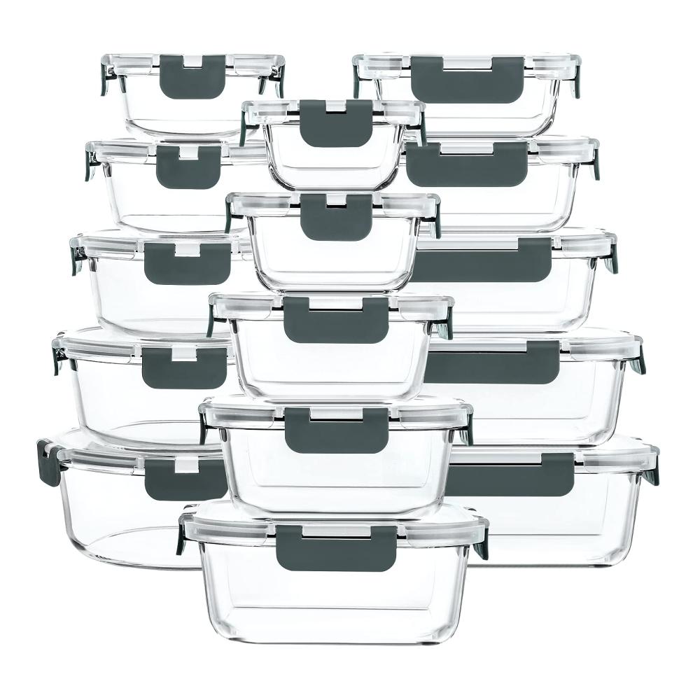 MCIRCO Vorratsdosen-Sets 30 Glas-Frischhaltedosen mit 15 Behältern & 15 Deckeln - Transparente Deckel BPA-frei - Perfekt für Küche oder Restaurant - Organisieren Sie Ihre Vorräte stilvoll und sicher