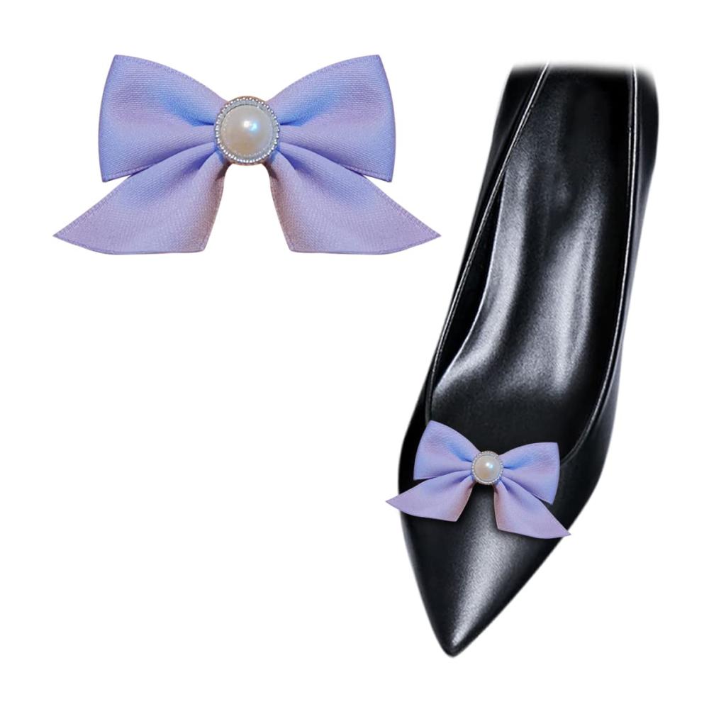 2 Stück Satin-Schleifen-Schnallen | Abnehmbare Schuh-Clips für elegante Verzierungen | Lila | One Size | Textile Schm