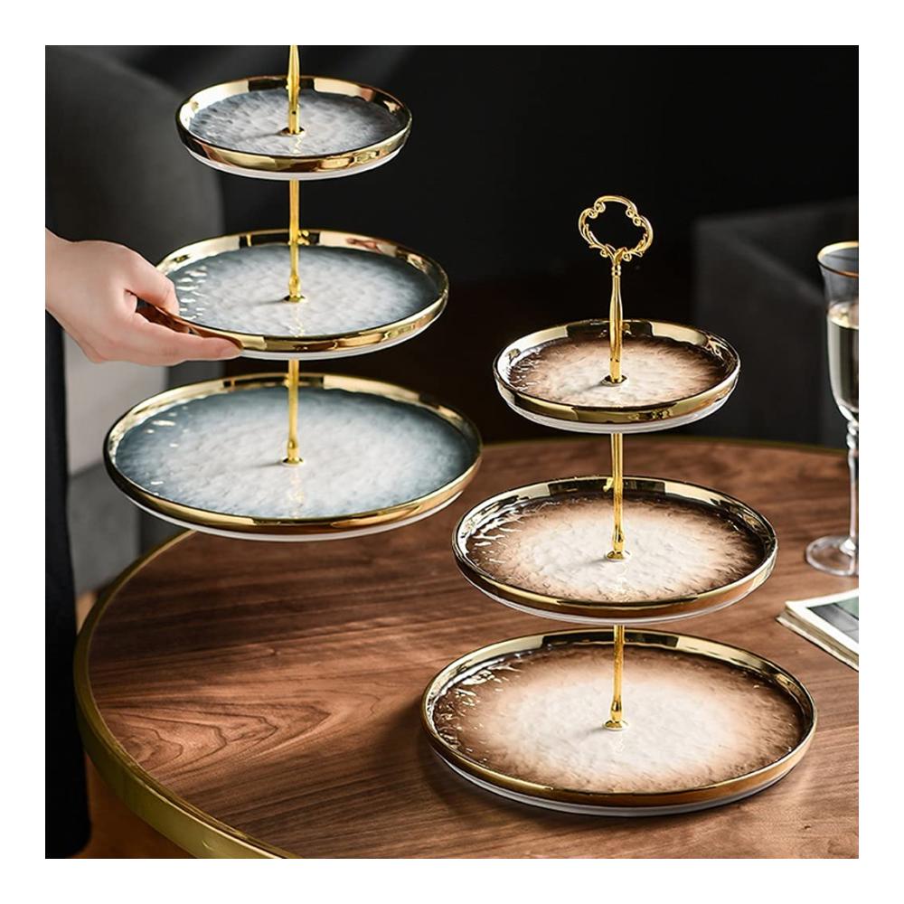 Eleganter Tortenständer 3-stöckig – Cupcake-Obstkorb & Serviergeschirr – Gebäck-Serviertablett für Hochzeit & Geburtstag – Obstschale – Teller für Tee-Partys (Color  B