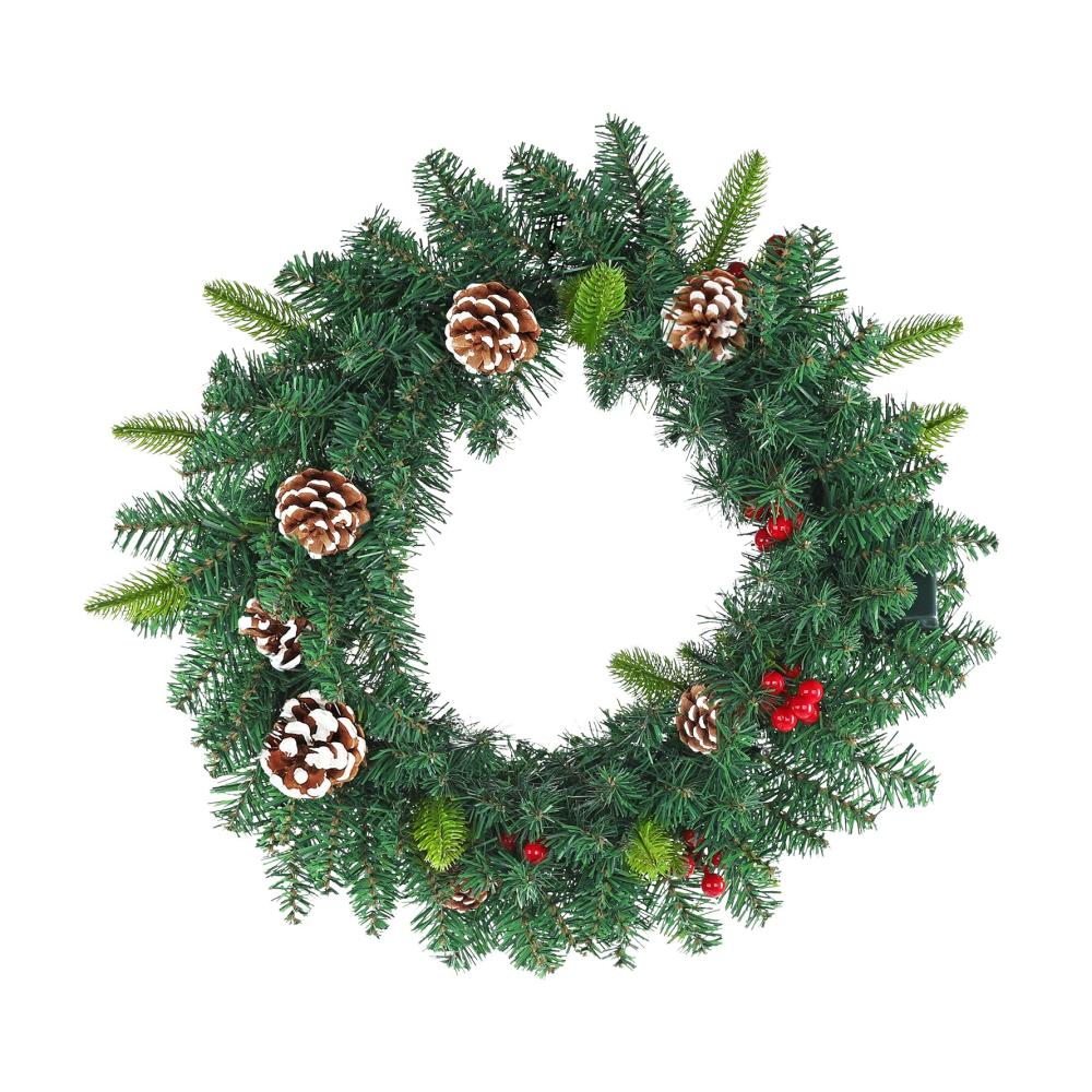 Weihnachtskranz & Tannengirlande Set - Künstliche Tannenzapfen & Rote Beeren - 50cm Durchmesser - Dekorative Weihnachtsdeko für Innen & Außen - Festliche Girlanden & Kränze für Hauswand & Tür