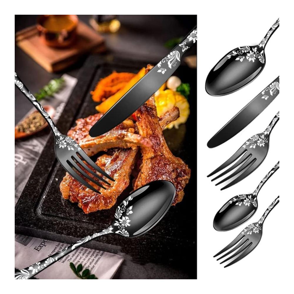 Exklusives 20-teiliges Besteckset für 4 Personen | Edelstahl mit einzigartigem Musterdesign | Inklusive Tafelmesser | Spülmaschinenfest | Hochwertige Gabeln & L