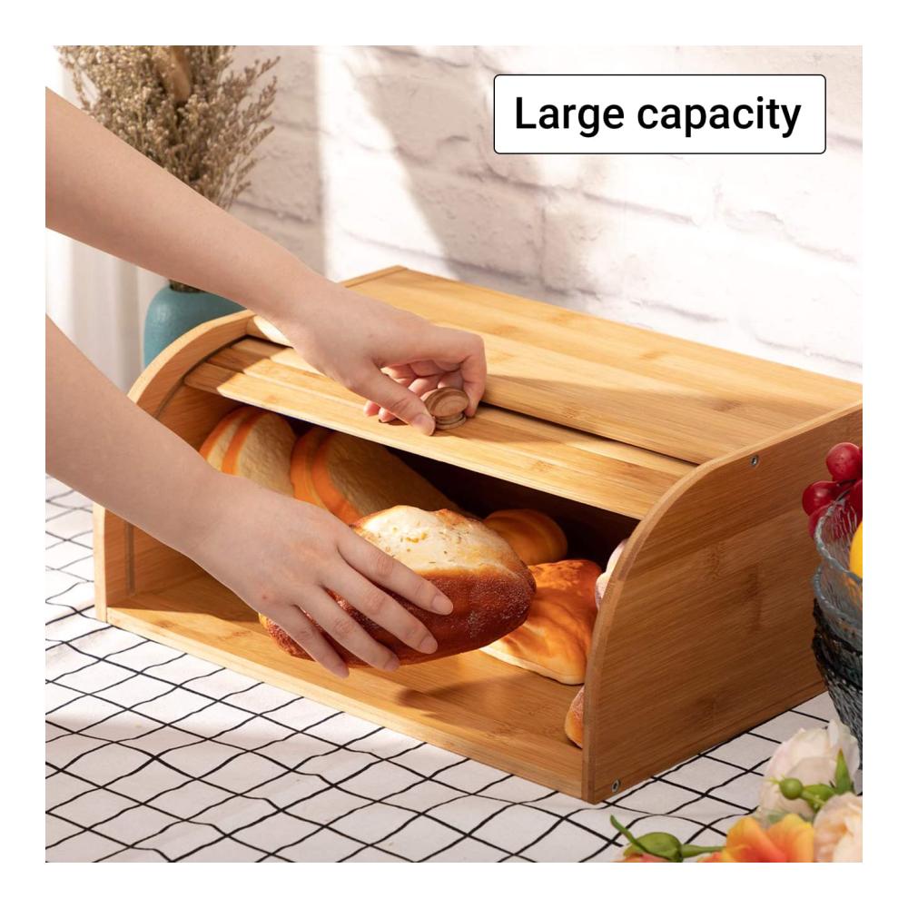 Hübscher Brotkasten aus Natürlichem Bambus - Großer Brotkorb mit Roll-Deckel | Brotkästen für Küche | Eco Bread Box zum Frischhalten von B