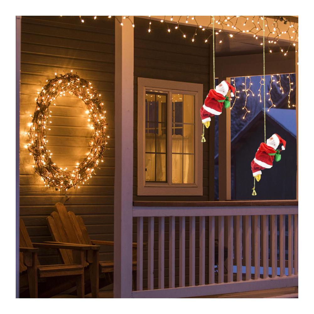 Elektrischer Weihnachtsmann Klettert Seil mit Musik - Dekorativer Zierschmuck für Weihnachtsbaum Fenster & Wände