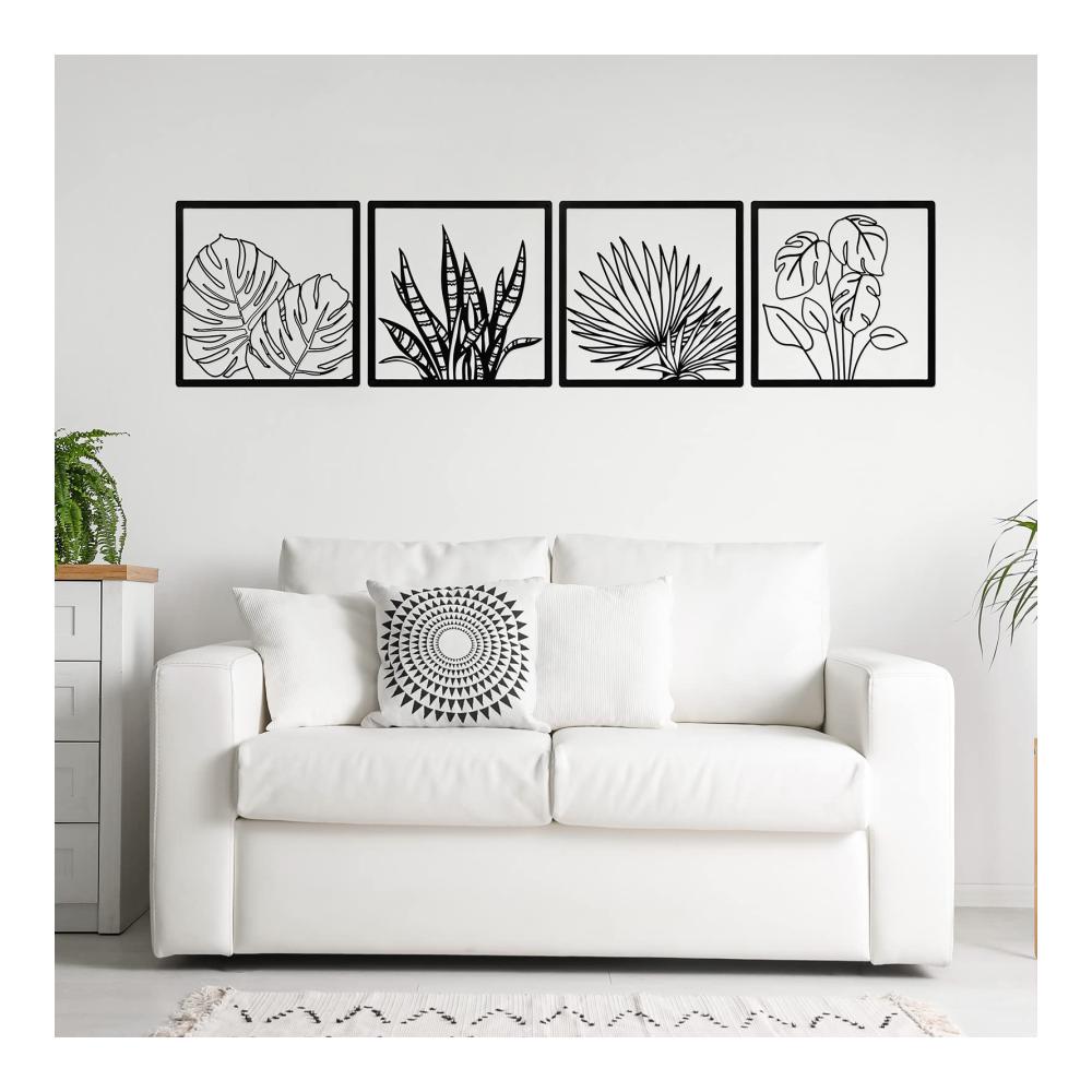 Entdecken Sie Eleganz Exklusive 4-teilige Metall Wandskulpturen - Tropische Palmenblätter im quadratischen Hohl-Design 10 x 10 Zoll mit stilvollem Rahmen für Wohnzimmer Badezimmer Schlafzimmer und Esszimmer. Verleihen Sie Ihren Wänden einen Hauch von