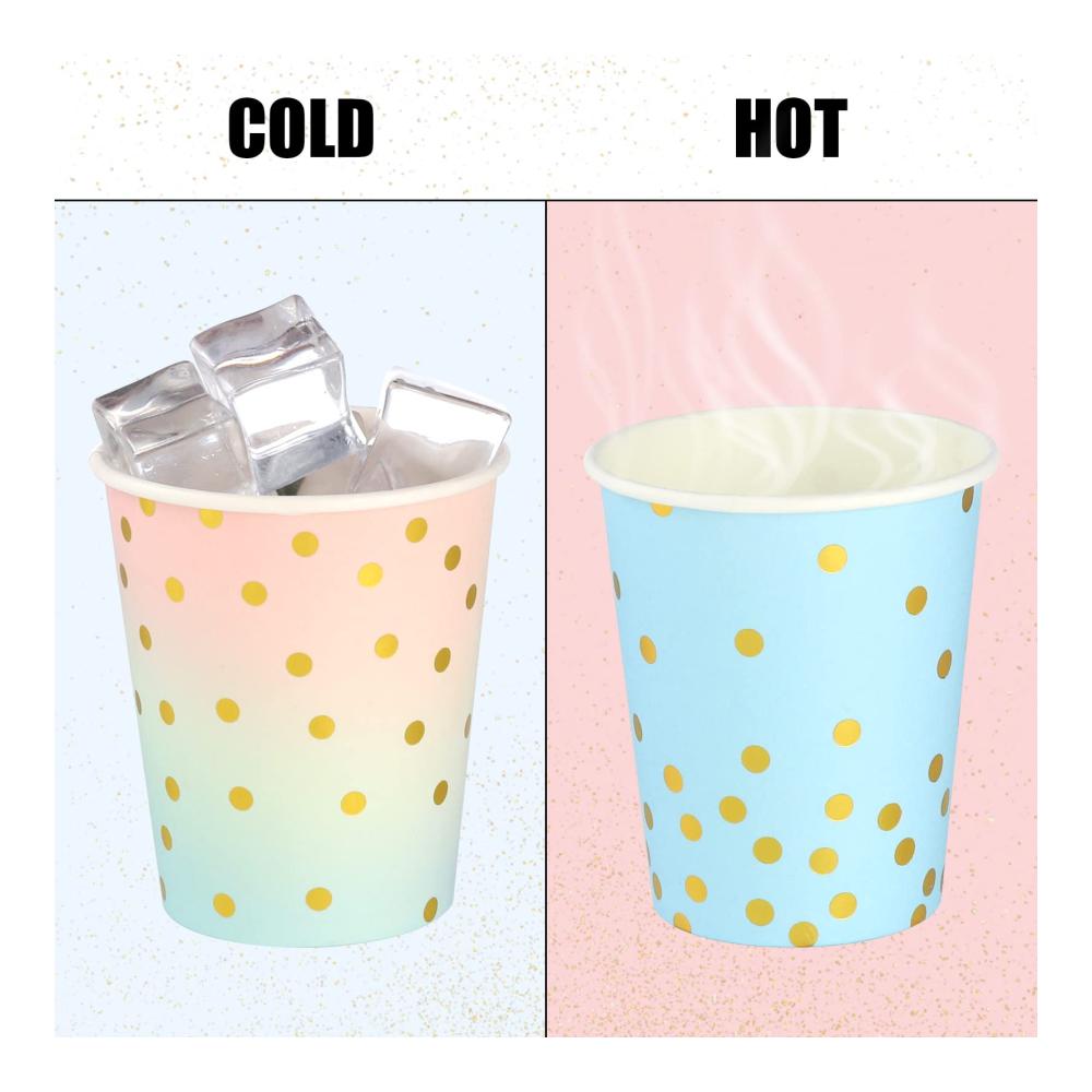 Fanshiontide 60 Stück Einweg Pappbecher 250ml Gold Dot Partybecher für Kinder DIY Partys – Perfekt für Kaffee Tee und mehr