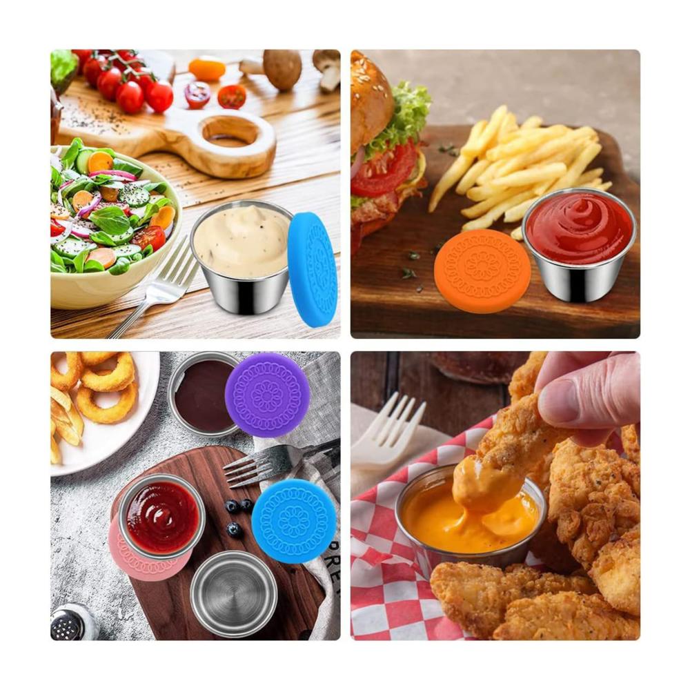 Bento Boxen Salatdressing Container To Go 8-teiliges Edelstahl Gewürz Set | Wiederverwendbare Soße Töpfe für Mittagessen & Picknick | Praktische Lebensmittel Container mit Deckel - 70 ml
