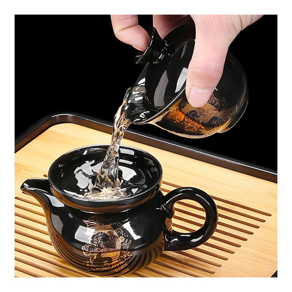 Keramik Teeservice Japanische Teekanne für Matcha Tee - Büro und Empfangs Kung-Fu Set mit Seitengriff - Stilvoll servieren (Farbe 18