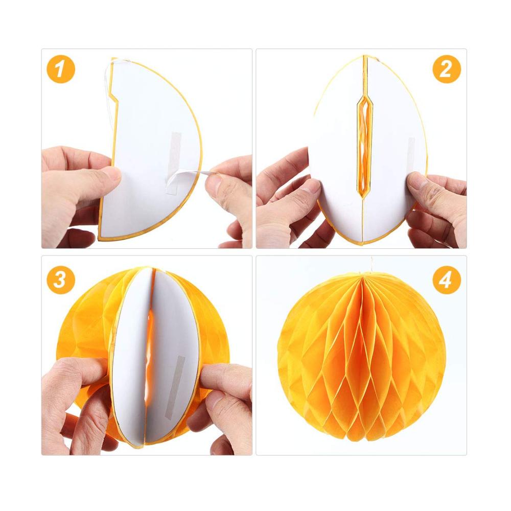 Magische Zeremonie 7-teiliges Set Gelb Serie Papier Lampion PomPoms Wabenbälle Fächer für Party Dekoration und Feiern