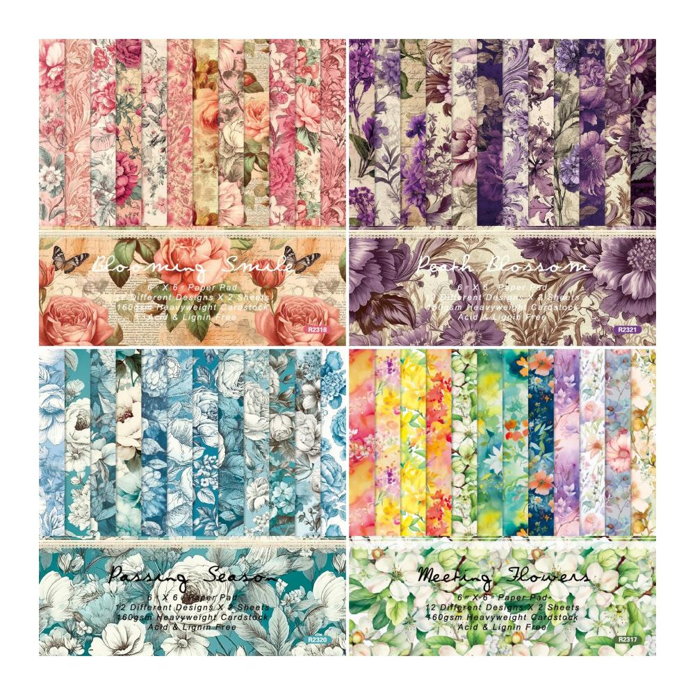 Dekorpapier Lila Blumenmuster Design - 24 Blätter 152x152cm - Einseitig Bedruckt - Bastelpapier für Karten Hochzeit & Gestaltung
