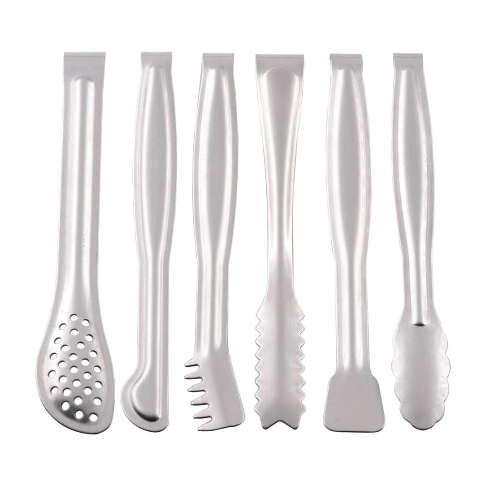 Edelstahl Zangen Set – 6-teiliges Küchenzubehör für Lebensmittel Grill & mehr | Vielseitige Buffet- und Brotzange | Inklusive Eiszange | Robust & Leicht zu handhaben | Silber