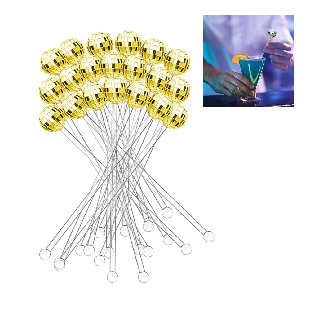 Entdecken Sie den Glanz Goldener Swizzle Stick Cocktailrührlöffel mit wiederverwendbaren Discokugeln aus Kunststoff - Perfekt für stilvolle Drinks zu Hause oder in der Bar. Erleben Sie kristallklaren Genuss
