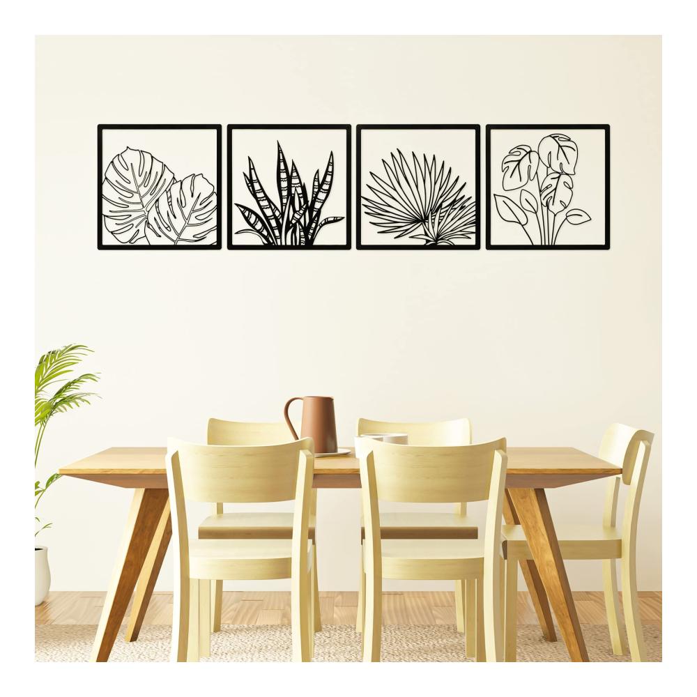 Entdecken Sie Eleganz Exklusive 4-teilige Metall Wandskulpturen - Tropische Palmenblätter im quadratischen Hohl-Design 10 x 10 Zoll mit stilvollem Rahmen für Wohnzimmer Badezimmer Schlafzimmer und Esszimmer. Verleihen Sie Ihren Wänden einen Hauch von