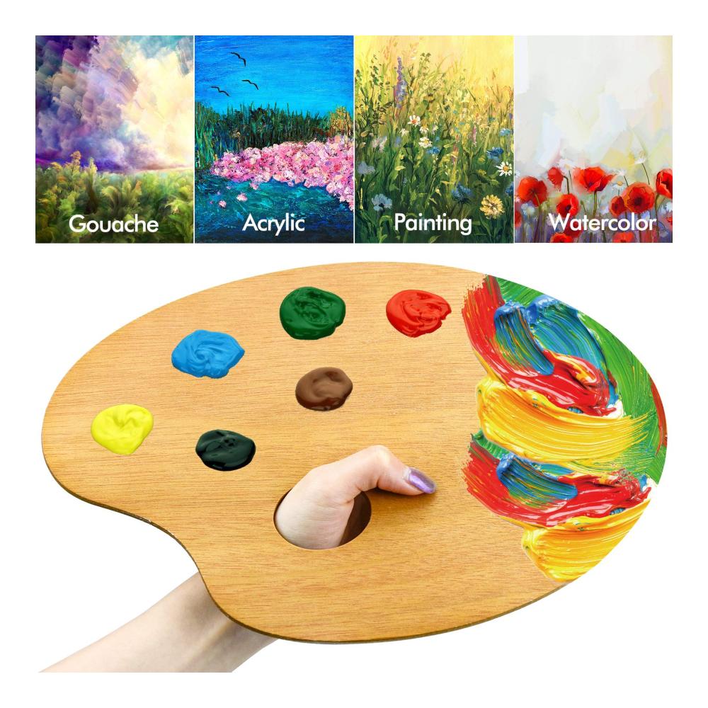 Malkästen Deluxe Hochwertige Winfred 2 Stück Holzmalpalette Set für Kinder & Künstler - Acryl Oval Mischpalette mit Daumenloch - Perfekte Farbmischpalette für Ölfarben Aquarell & Kunstmalerei
