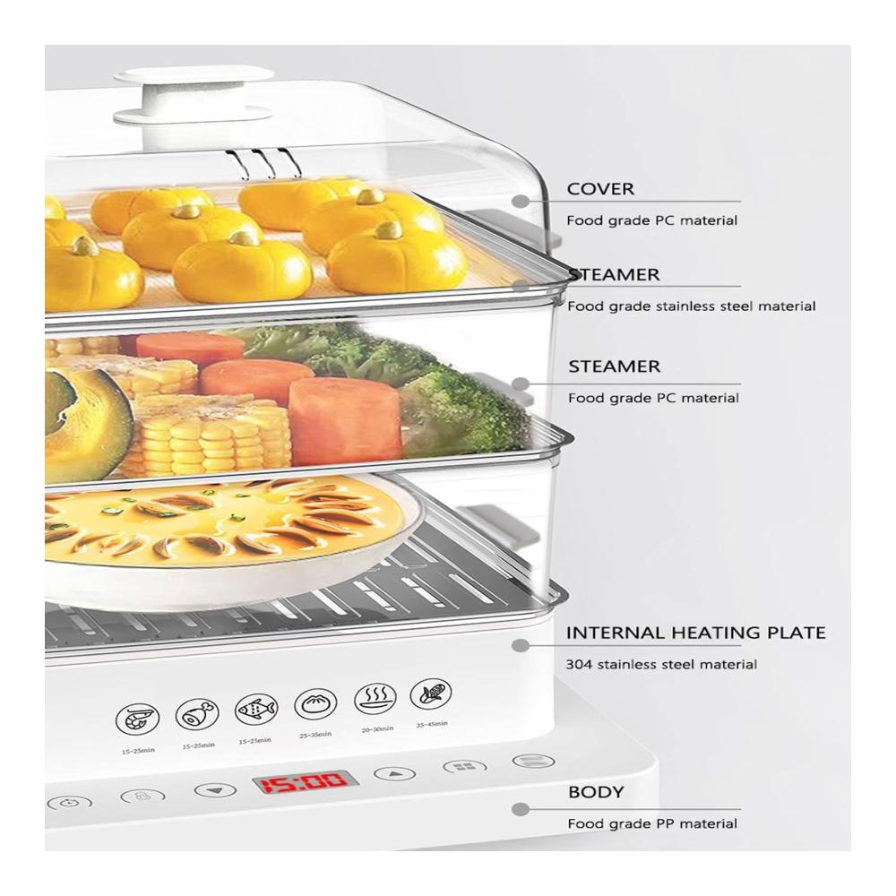 Stövchen & Speisewärmer Elektrischer Dampfgarer mit 3-stufigem Falt-Design & 360°-Dampfzyklus. Perfekt zum Aufwärmen & Servieren von Speisen. Anti-Trockenbrand-S