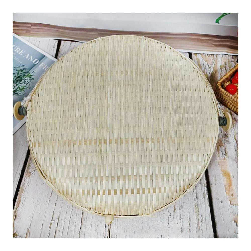 2er Set Brotkästen aus handgewebtem Naturbambus mit Mesh-Abdeckung - Ideal für Draußen Partys und Picknicks - 42cm