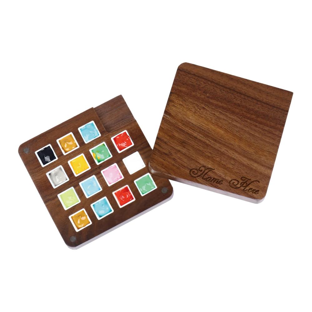 Personalisierter Malkasten mit eingraviertem Namen - Tragbare Aquarellpalette aus Holz für Künstler - Skizzenbuch-Palettenbox für individuelle Kunstwerke - Hochwertige Farben und Pinsel enthalten