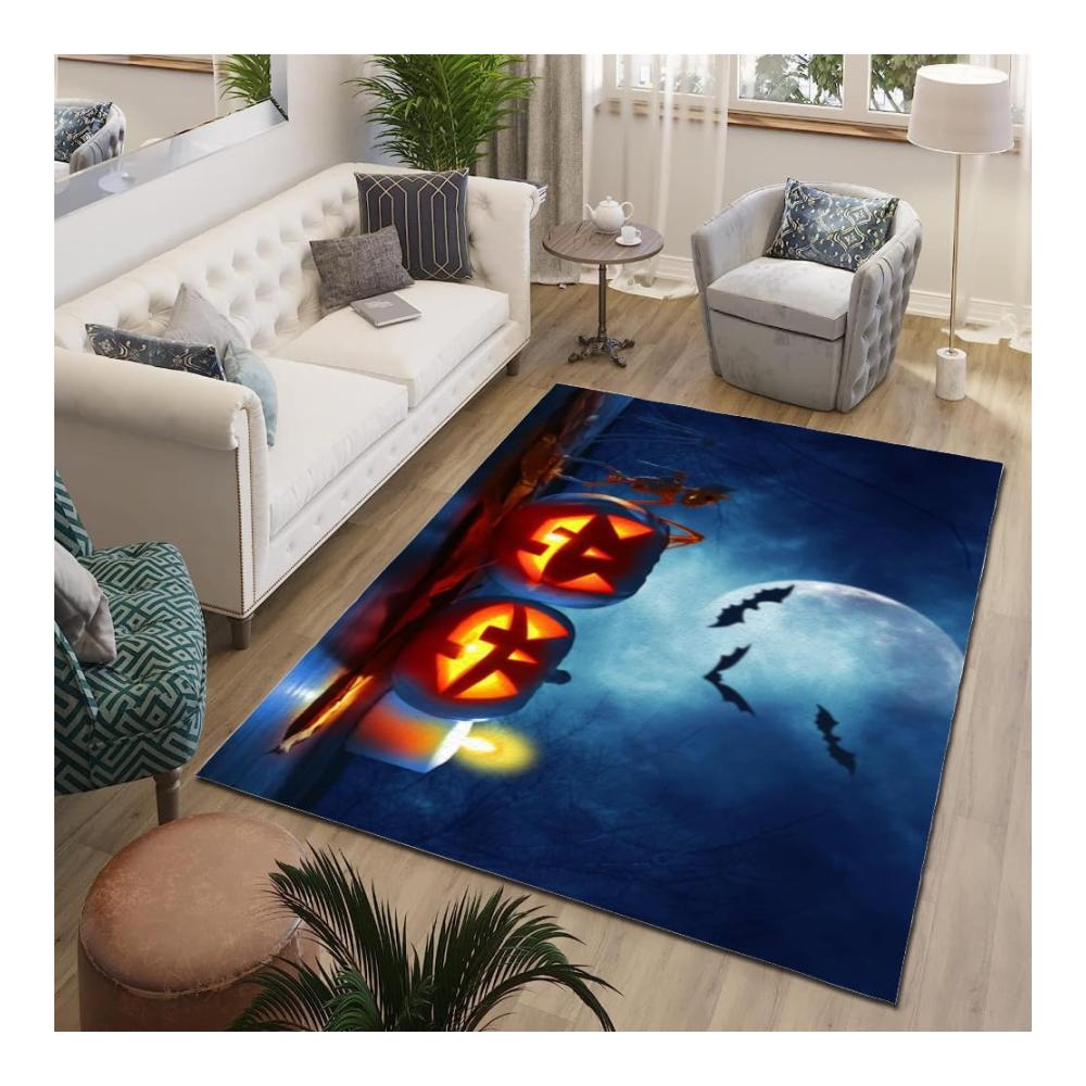 Gruseliger Halloween-Jack-o-Laterne Teppich Moderner 3D Retro-Horror für Kinderzimmer - 160x230 cm Kurzflor Teppich - Rutschfester Spielteppich für Schlafzimmer & Wohnzimmer