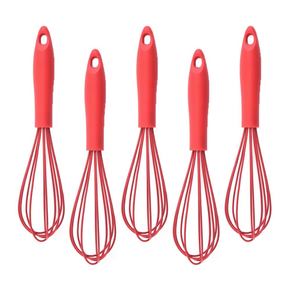 5-teiliges Silikon-Schneebesen-Set Profi-Handschneebesen 10 Zoll Rührbesen Silikondrähte Quirl Ballonschneebesen für Mischen Schlagen Aufschäumen und Rühren – Hochwertige Küchenutensilien